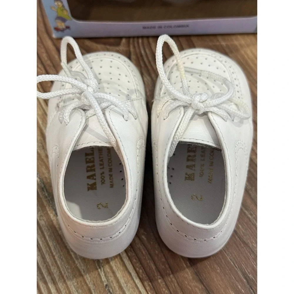 New Karella Kids 2 White Baby Lace Up Leather Shoes